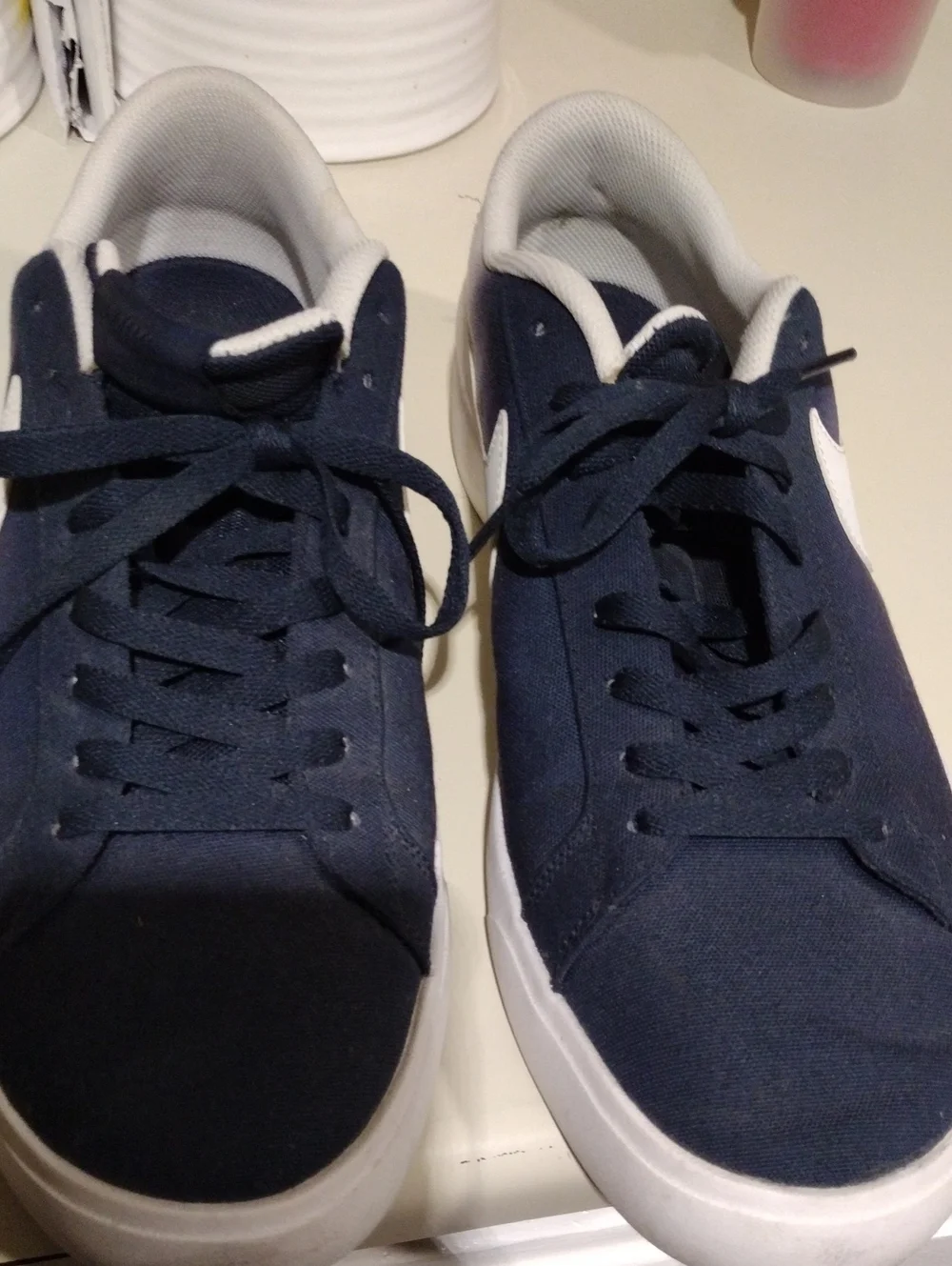 Men's Nike SB Zoom Navy and White Low-Top Canvas Sneakers